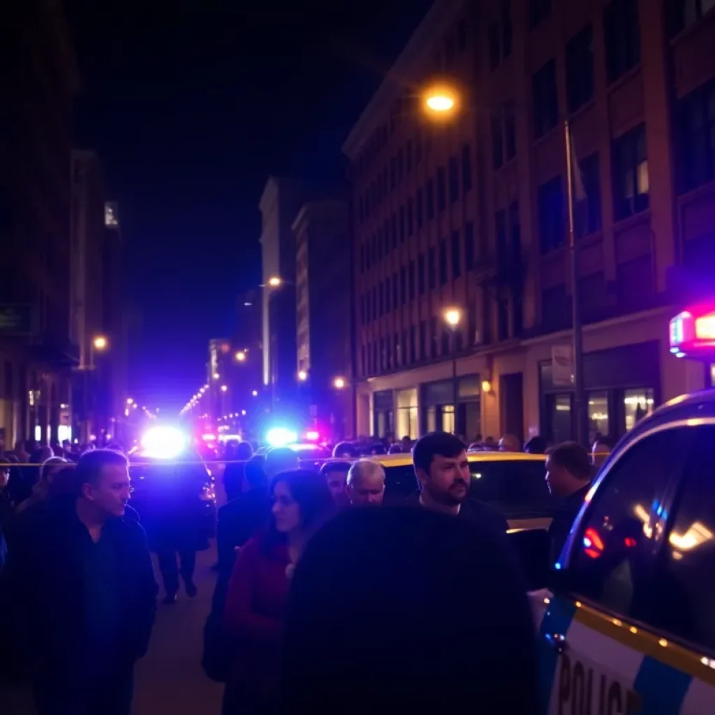 Police lights flashing in Boston after an assault incident