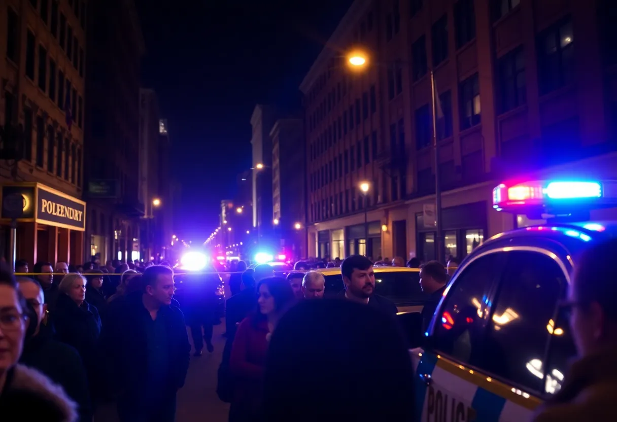 Police lights flashing in Boston after an assault incident