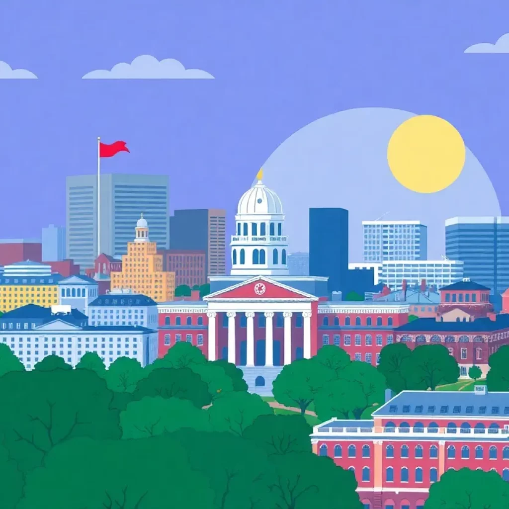 Cityscape of Boston featuring Harvard University