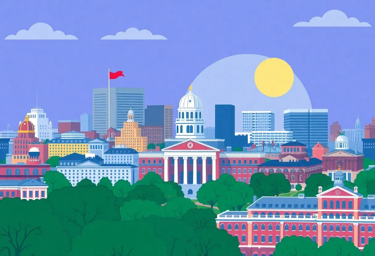 Cityscape of Boston featuring Harvard University
