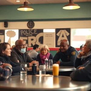 Residents at a diner discussing police accountability in Boston