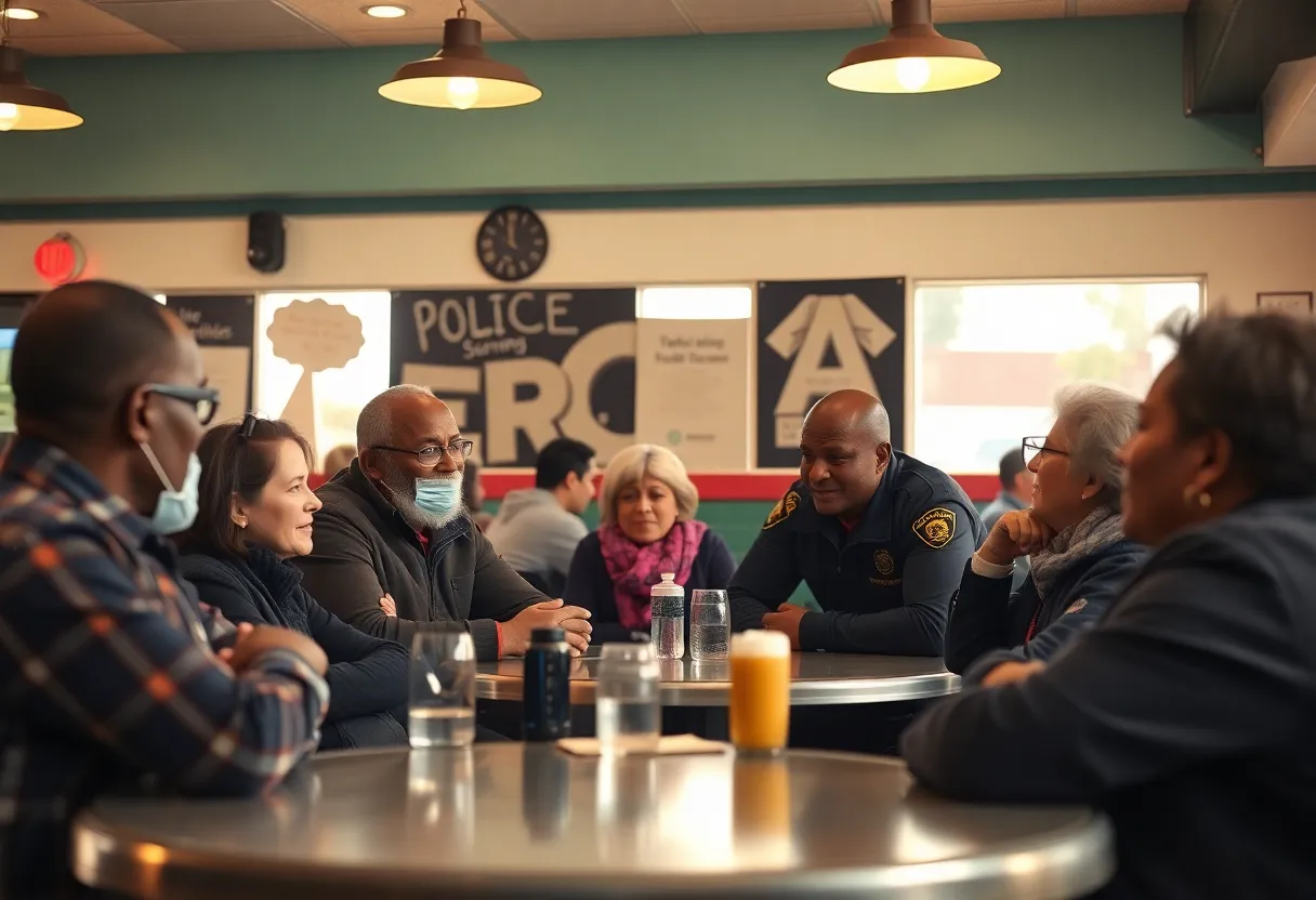 Residents at a diner discussing police accountability in Boston