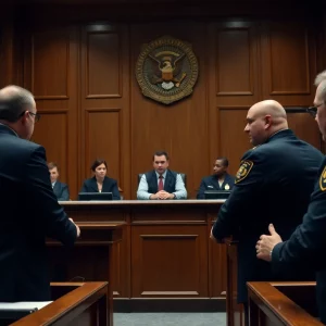 Courtroom scene in Boston highlighting legal tensions