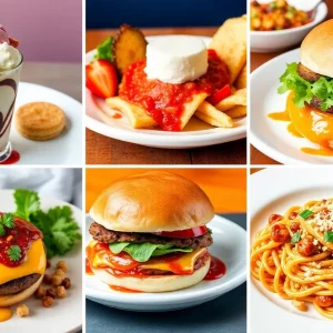 A collage of various food dishes from Boston's restaurants including burgers, pasta, and desserts.