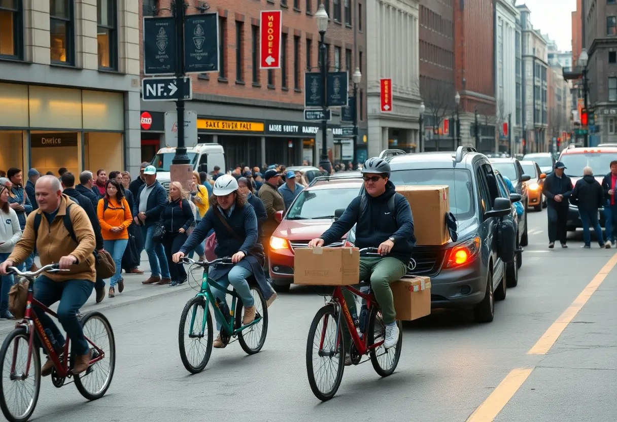Boston street scene highlighting food deliveries