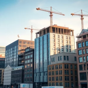 Urban landscape of Boston with modern and historical buildings
