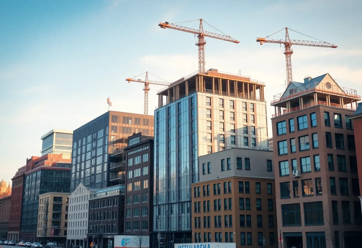 Urban landscape of Boston with modern and historical buildings