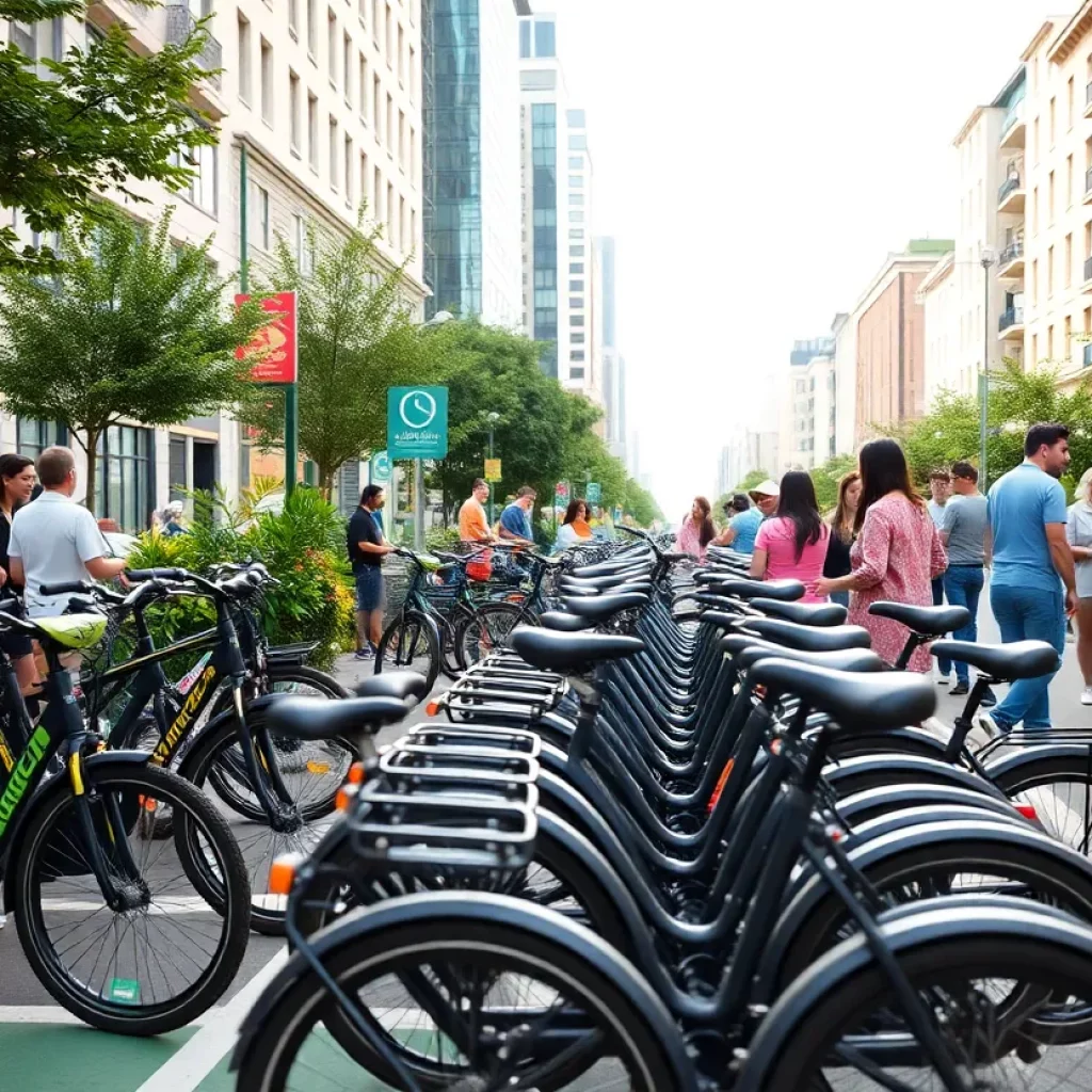 Electric bicycles in an urban setting promoting eco-friendly transportation in Boston