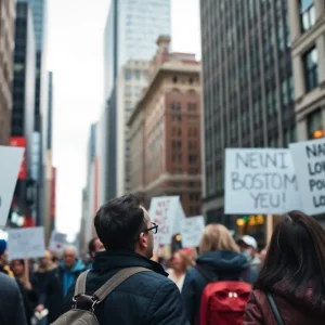 Boston cityscape showing political activism and civic engagement