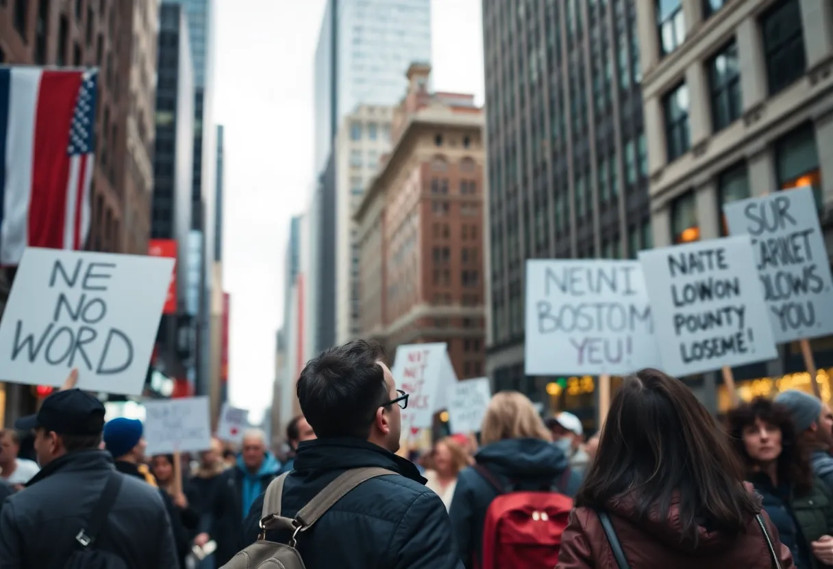 Boston cityscape showing political activism and civic engagement
