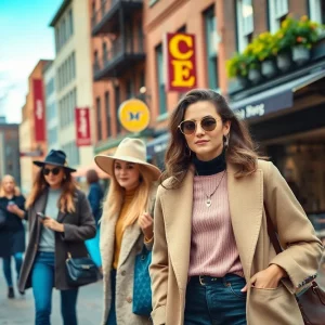 People showcasing fashion styles on a busy Boston street.