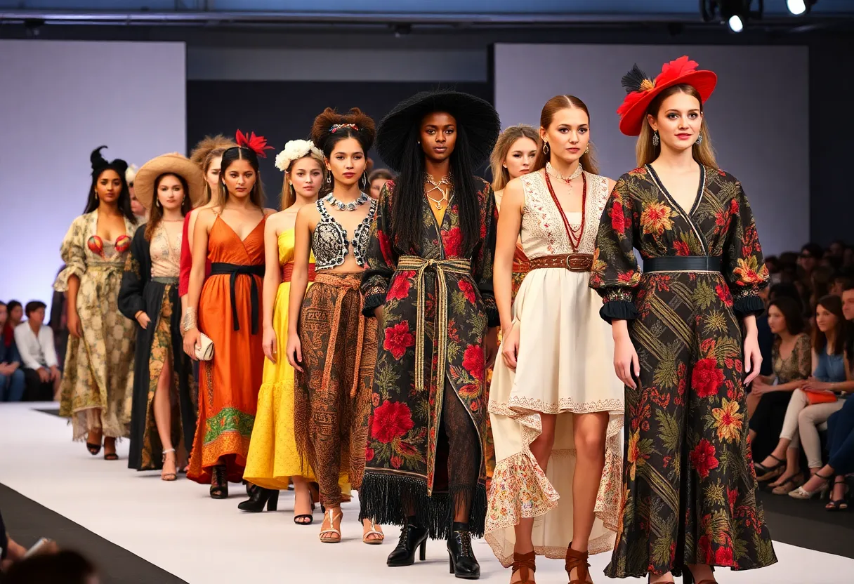 Models displaying diverse fashion designs at Boston Fashion Week 2025