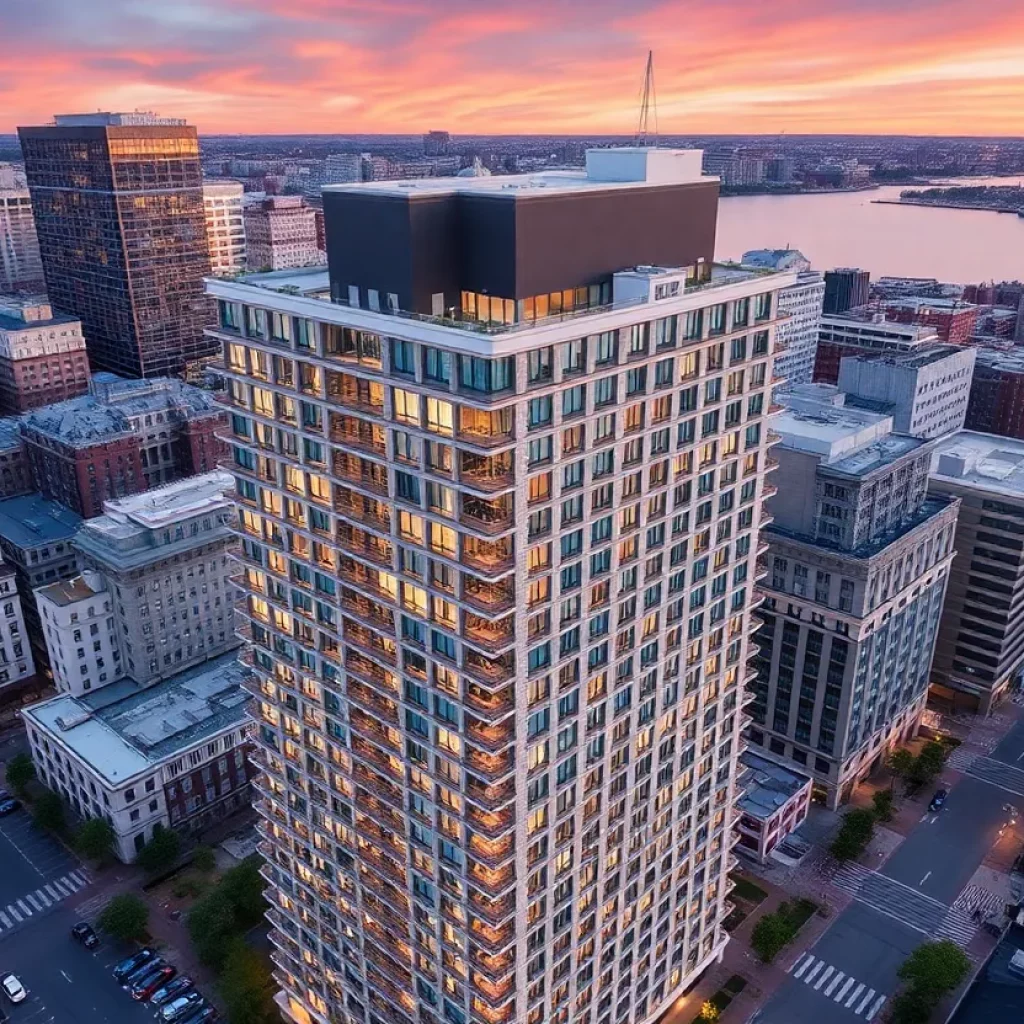 Architectural rendering of a new hotel in Boston's Seaport District