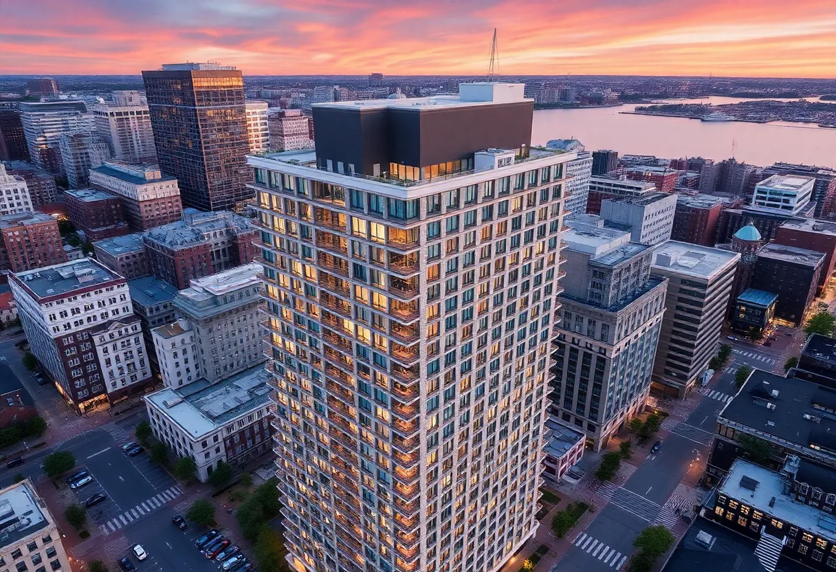 Architectural rendering of a new hotel in Boston's Seaport District