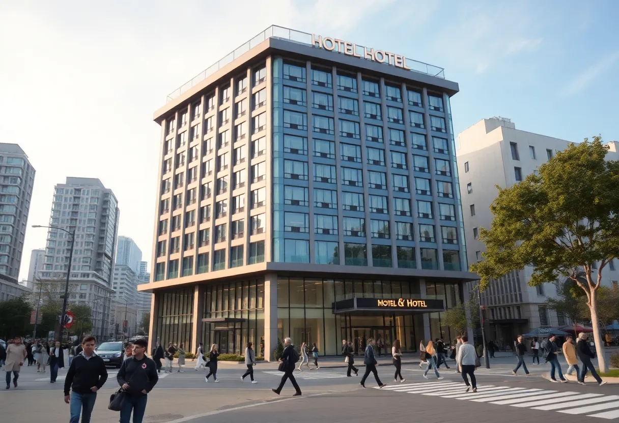 Rendering of a proposed 438-room hotel in Boston's Seaport district