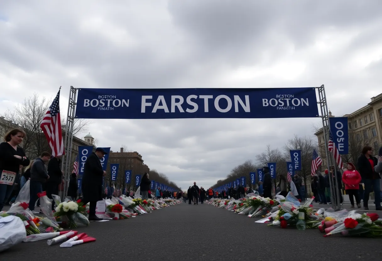 Memorial at Boston Marathon finish line honoring victims
