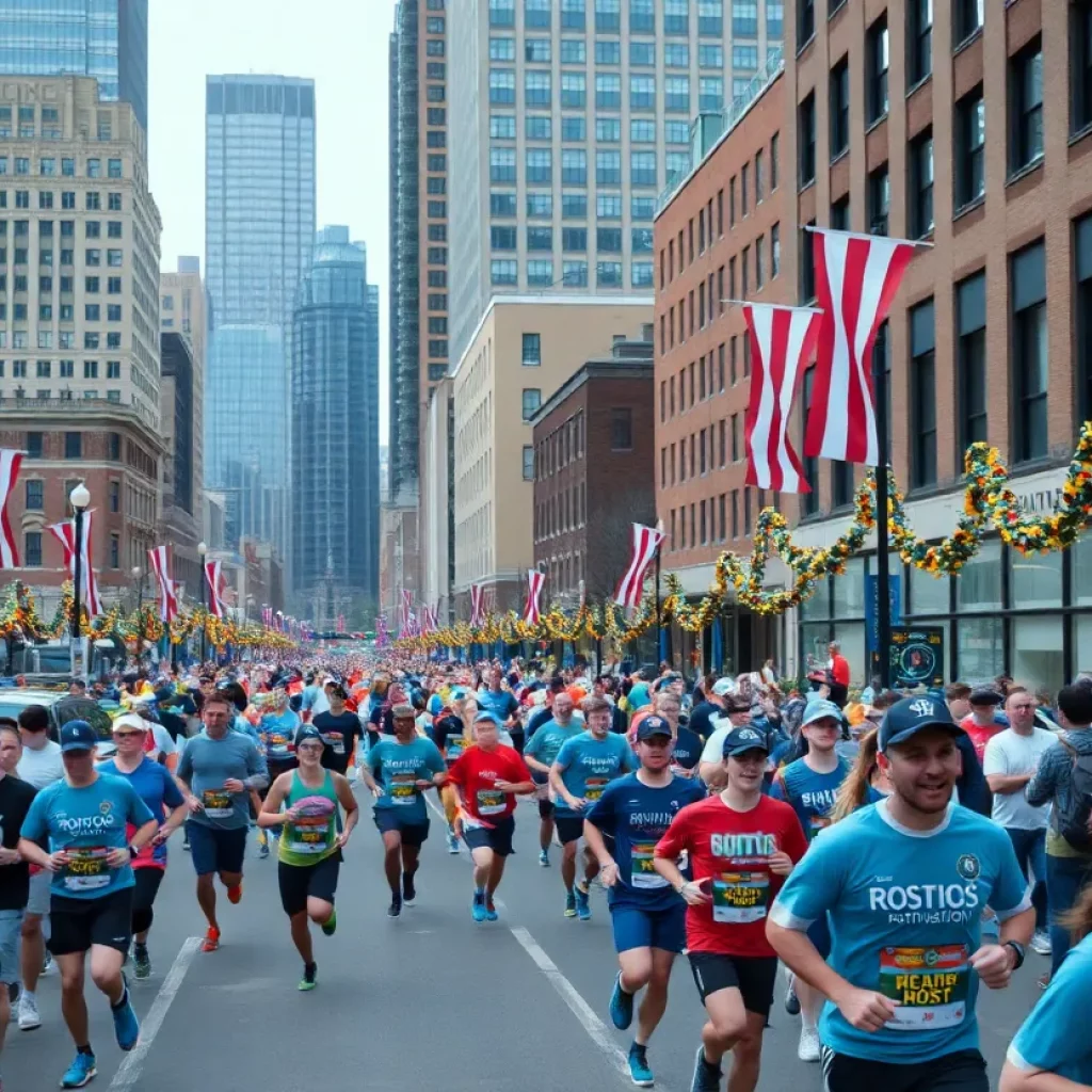 Crowds cheering for runners during the Boston Marathon weekend
