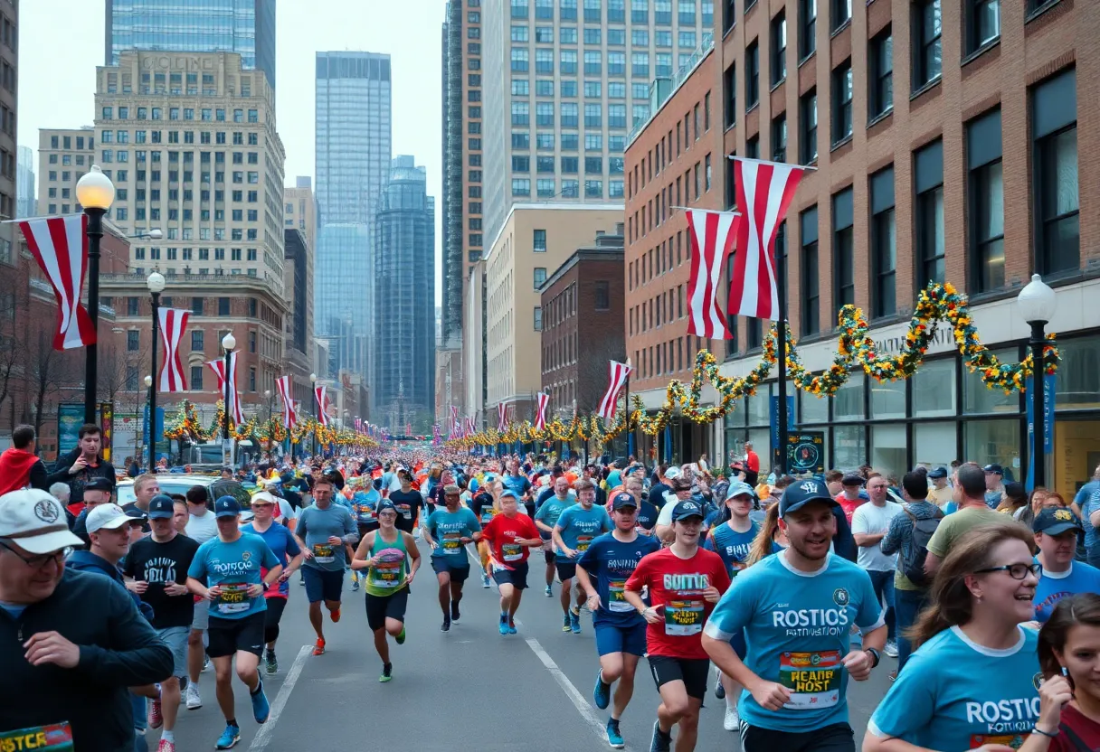 Crowds cheering for runners during the Boston Marathon weekend
