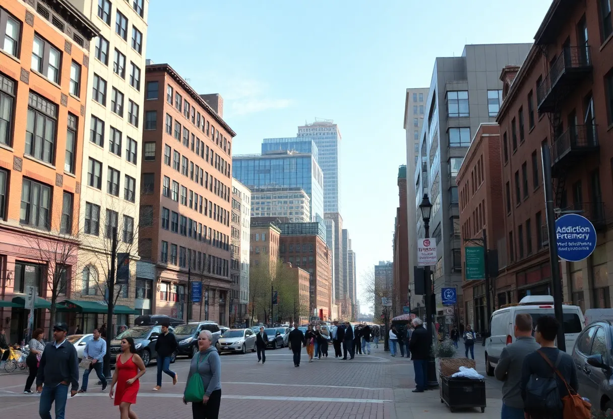 Boston urban scene with focus on community health initiatives