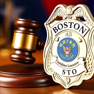Graphic depicting Boston police badge and gavel