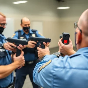 Boston Police officers training with Tasers