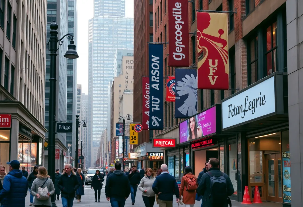 Boston city street with public media signage