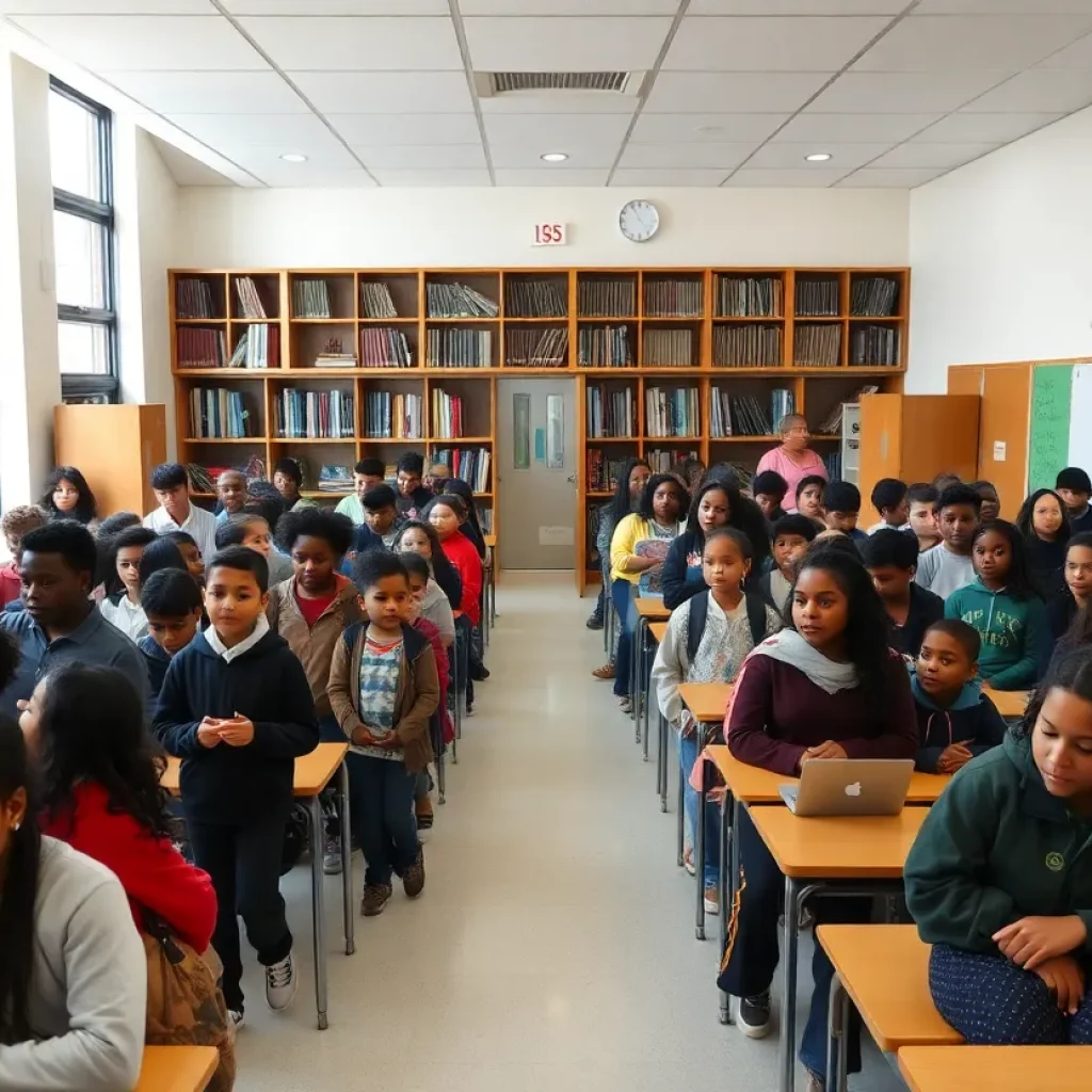 A public school in Boston filled with students and teachers