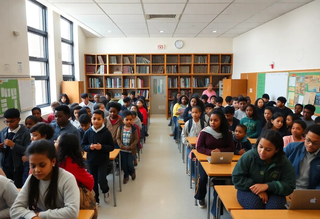 A public school in Boston filled with students and teachers