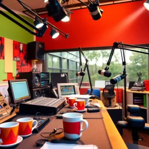 Energetic radio studio for morning show