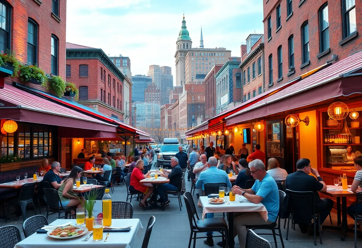 A vibrant dining scene in Boston showcasing new restaurants for 2025 with diverse cuisine.