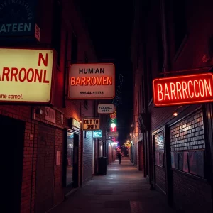 Illustration of a dark alley in Boston depicting the seriousness of sex trafficking