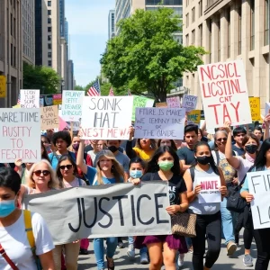 Participants marching for social justice in Boston.