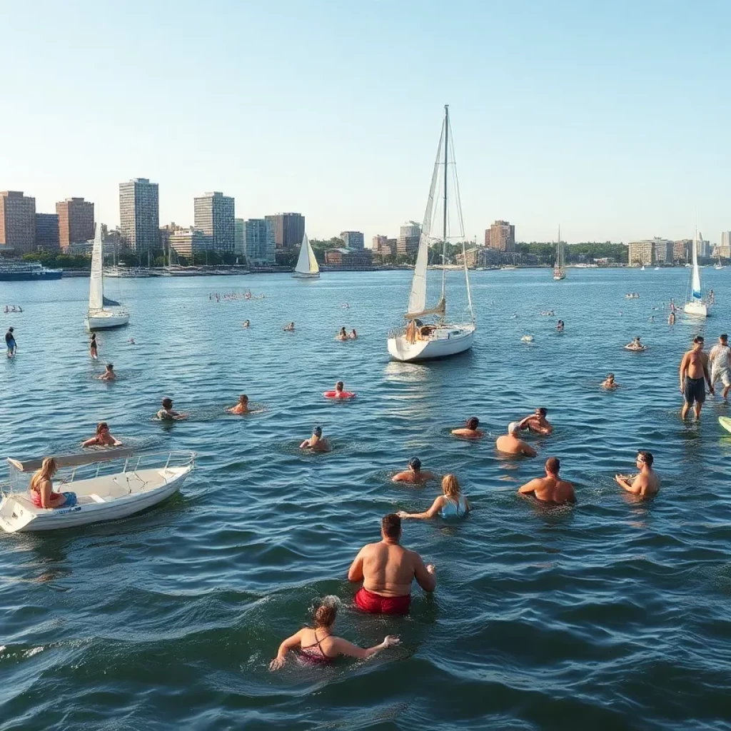 People enjoying various activities in summer at Boston's Charles River and Harbor