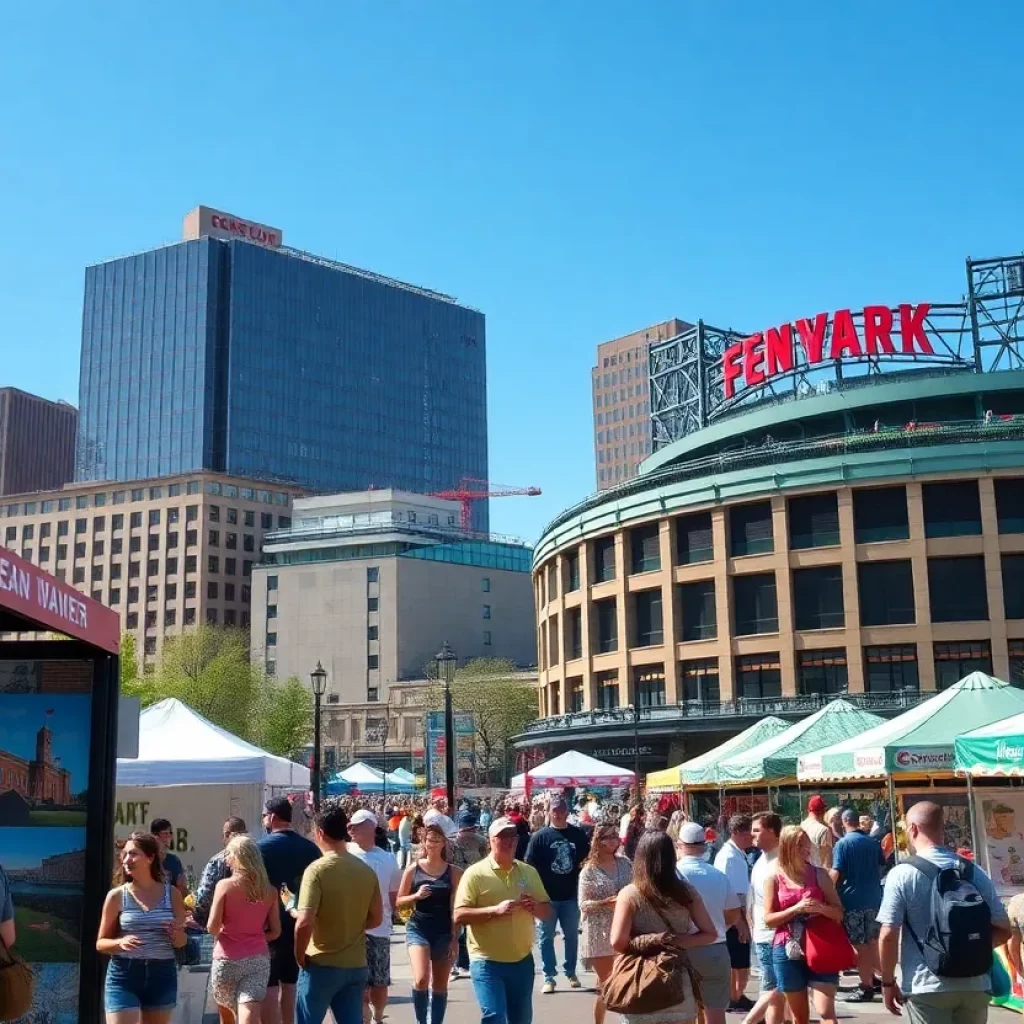 Outdoor scene in Boston with people enjoying various events.