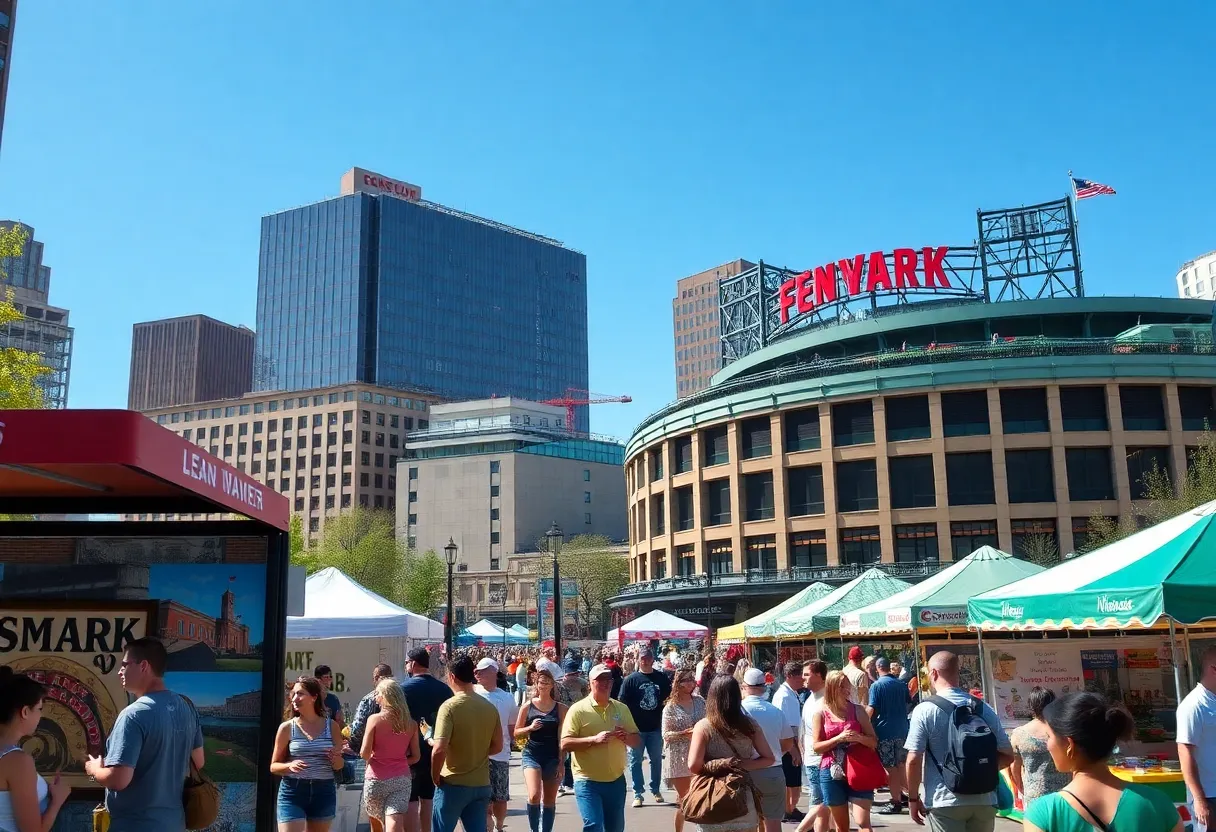 Outdoor scene in Boston with people enjoying various events.