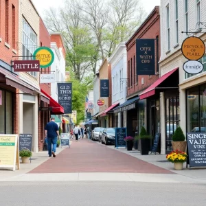 Busy business district in Central Massachusetts reflecting optimism