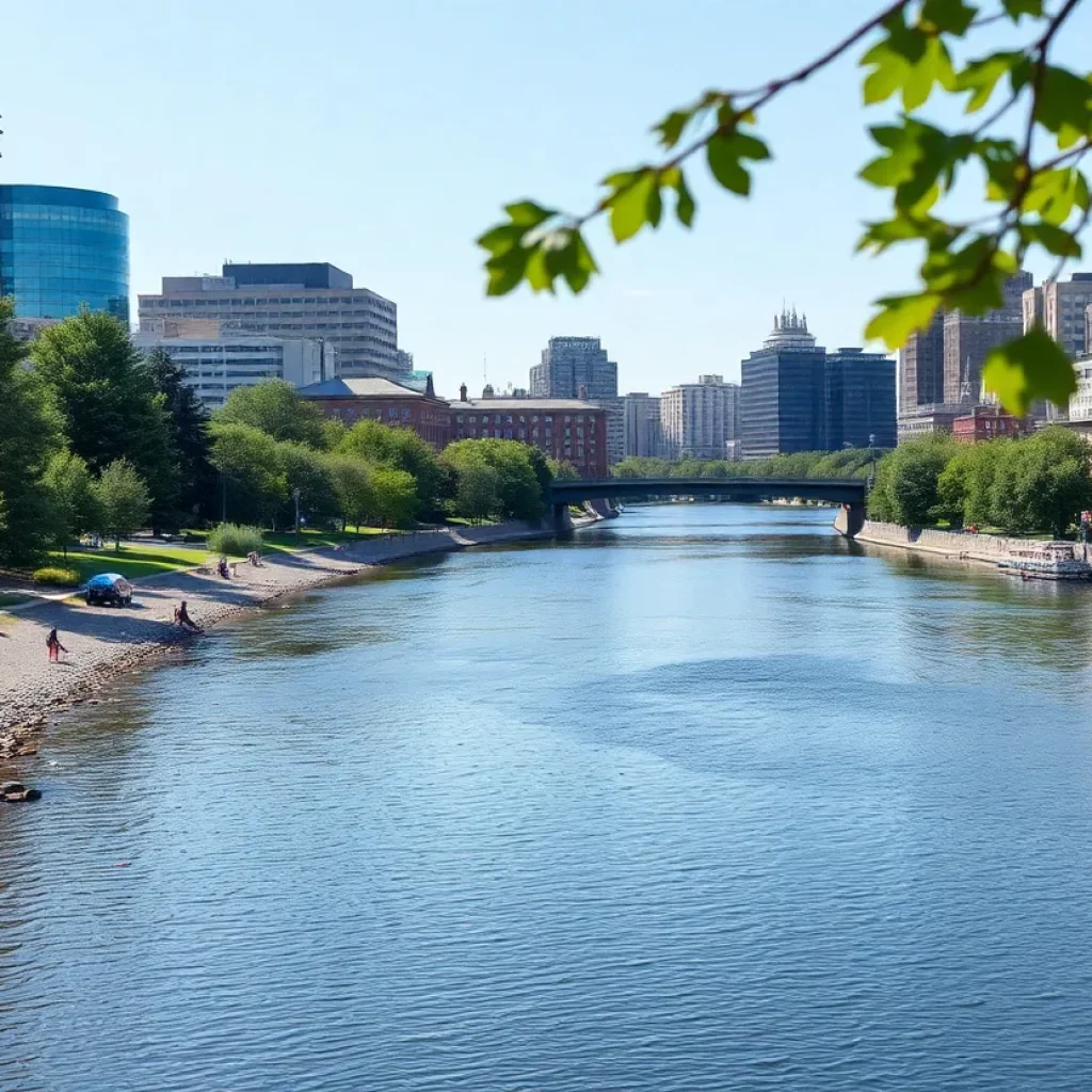View of the Charles River in Boston with clear water and people enjoying the river.