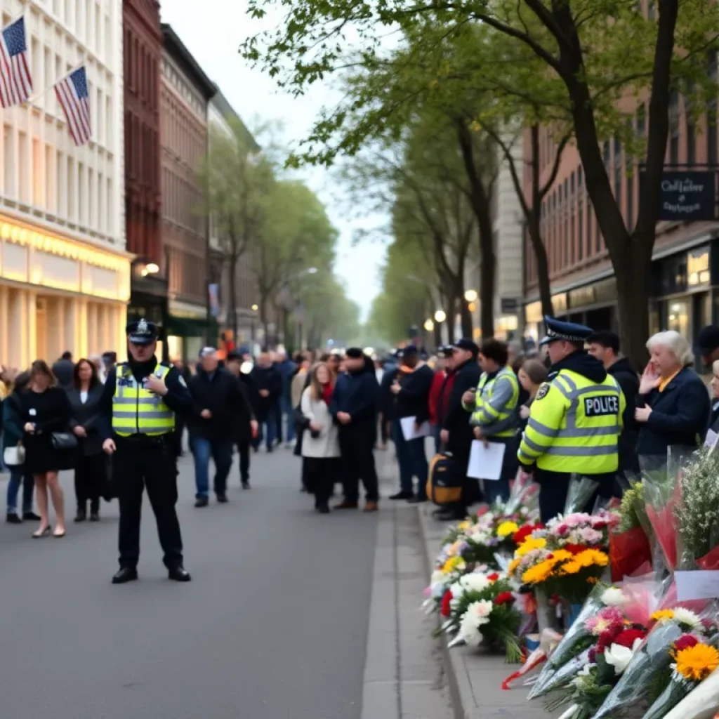 Memorial flowers at the scene of the Chelsea shooting
