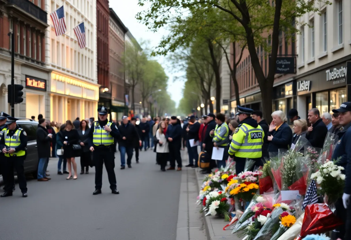 Memorial flowers at the scene of the Chelsea shooting