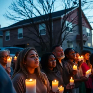 Residents holding candles during a vigil for the victim of the Chelsea shooting.