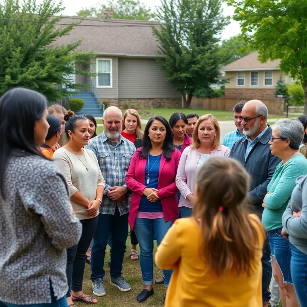 A neighborhood meeting about child safety amidst recent arrests.