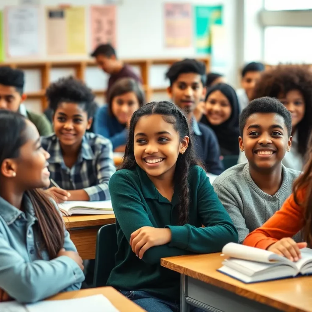 Students from diverse backgrounds collaborating in a classroom