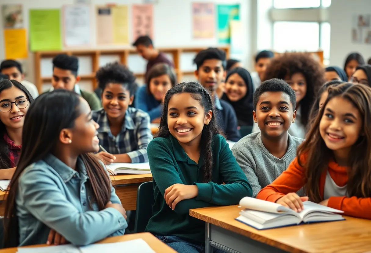 Students from diverse backgrounds collaborating in a classroom