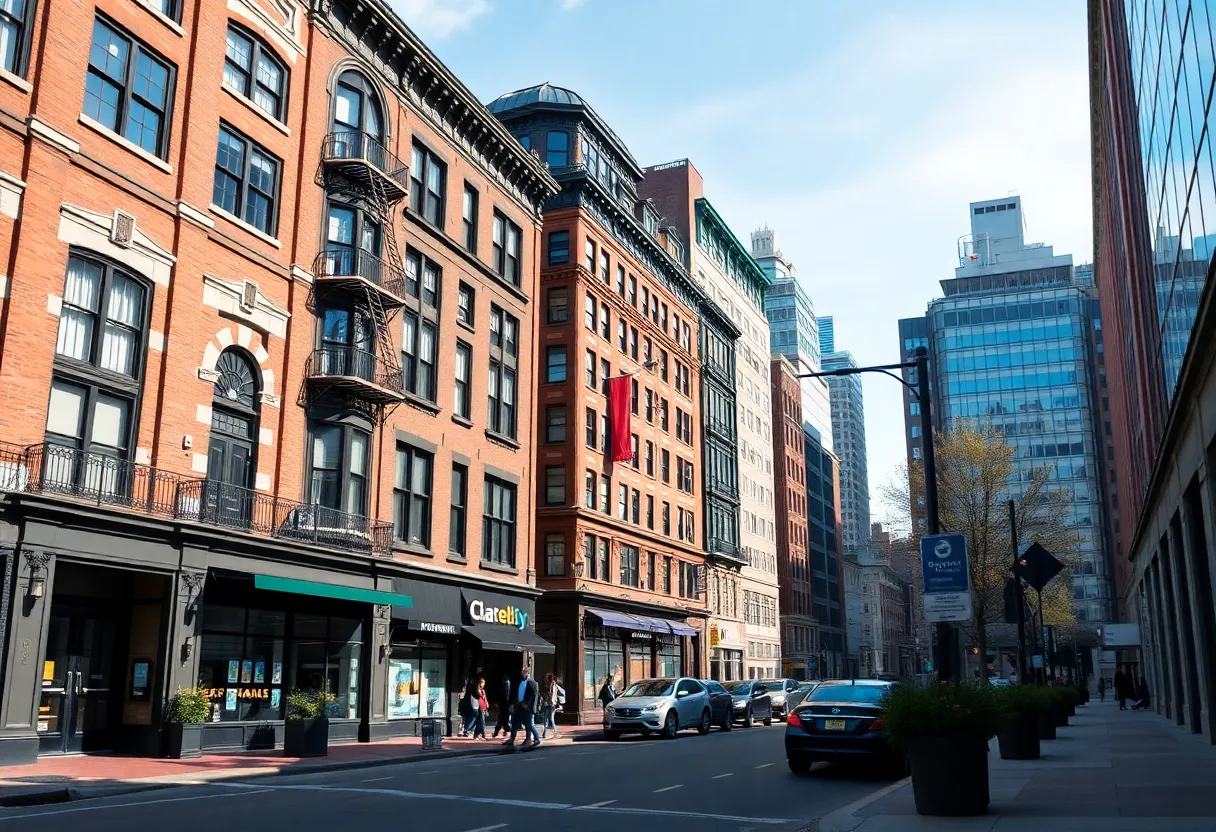 A view of downtown Boston highlighting the transformation around Washington Street.