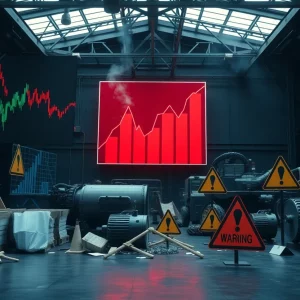 Visual representation of economic challenges with fluctuating graphs and warning signs