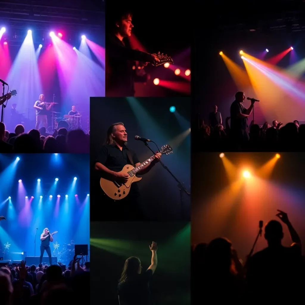 Concert photography showcasing iconic musicians and vibrant music scenes