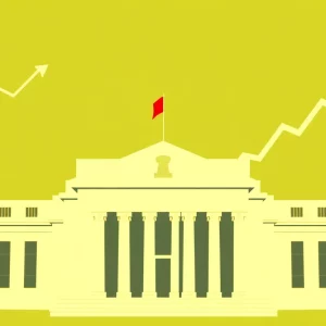 An artistic depiction representing economic growth and interest rates related to the Federal Reserve.