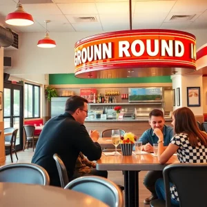 Family dining at the newly reopened Ground Round Restaurant
