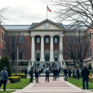 Harvard University campus representing legal battle against government funding cuts