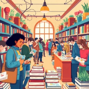 People exploring independent bookstores during the Metro Boston Indie Bookstore Crawl